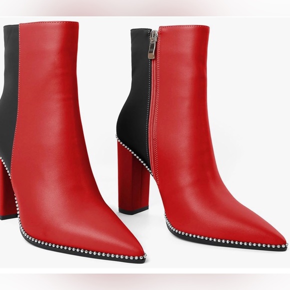 Macy’s, Ladies, Red and Black Leather Ankle Boots. NEW size 7 - Picture 3 of 8